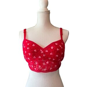 Victoria's Secret Red and Pink Heart Print Push up Lace Bra Size Large